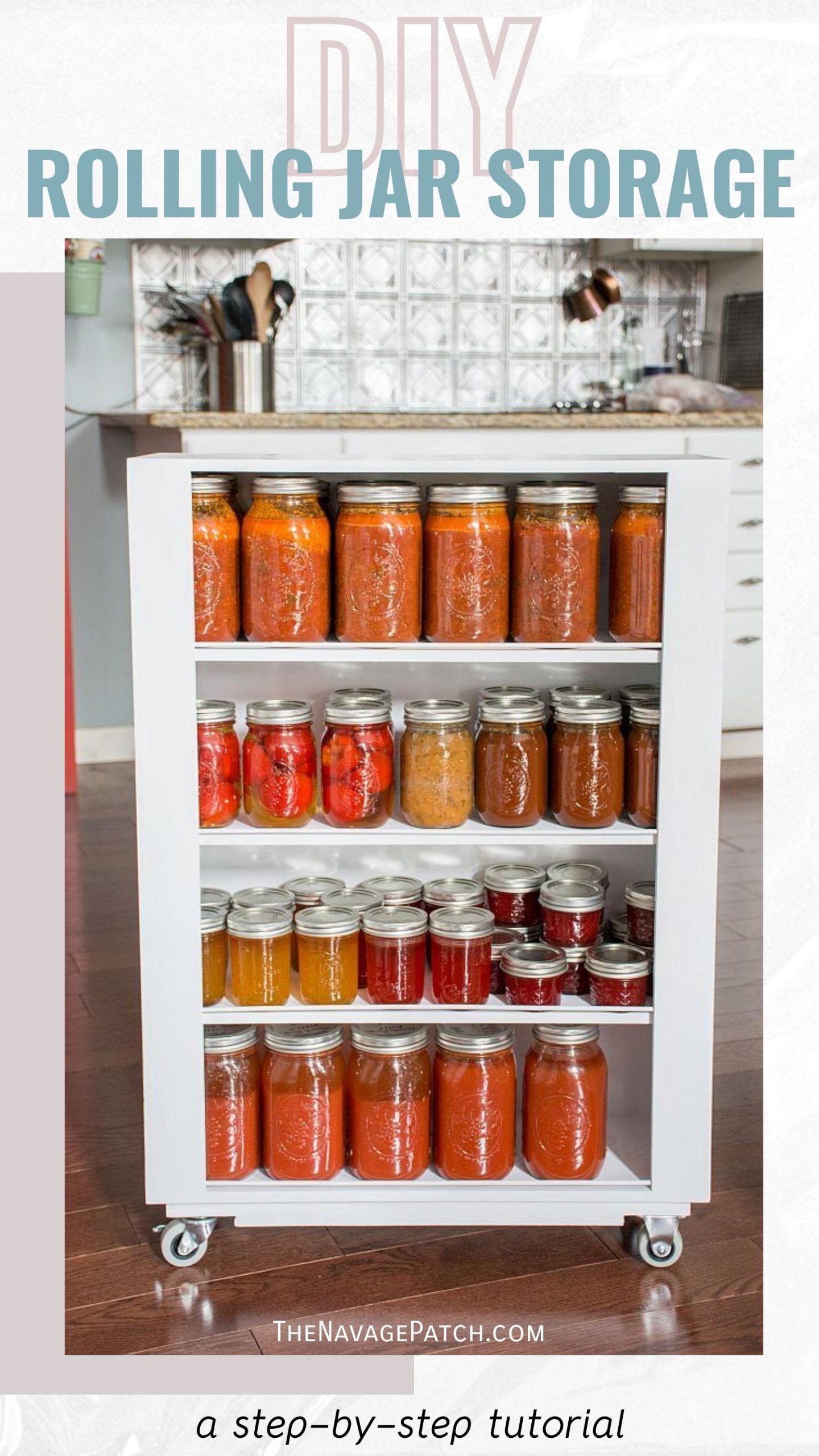 DIY Rolling Kitchen Jar Storage - TheNavagePatch.com