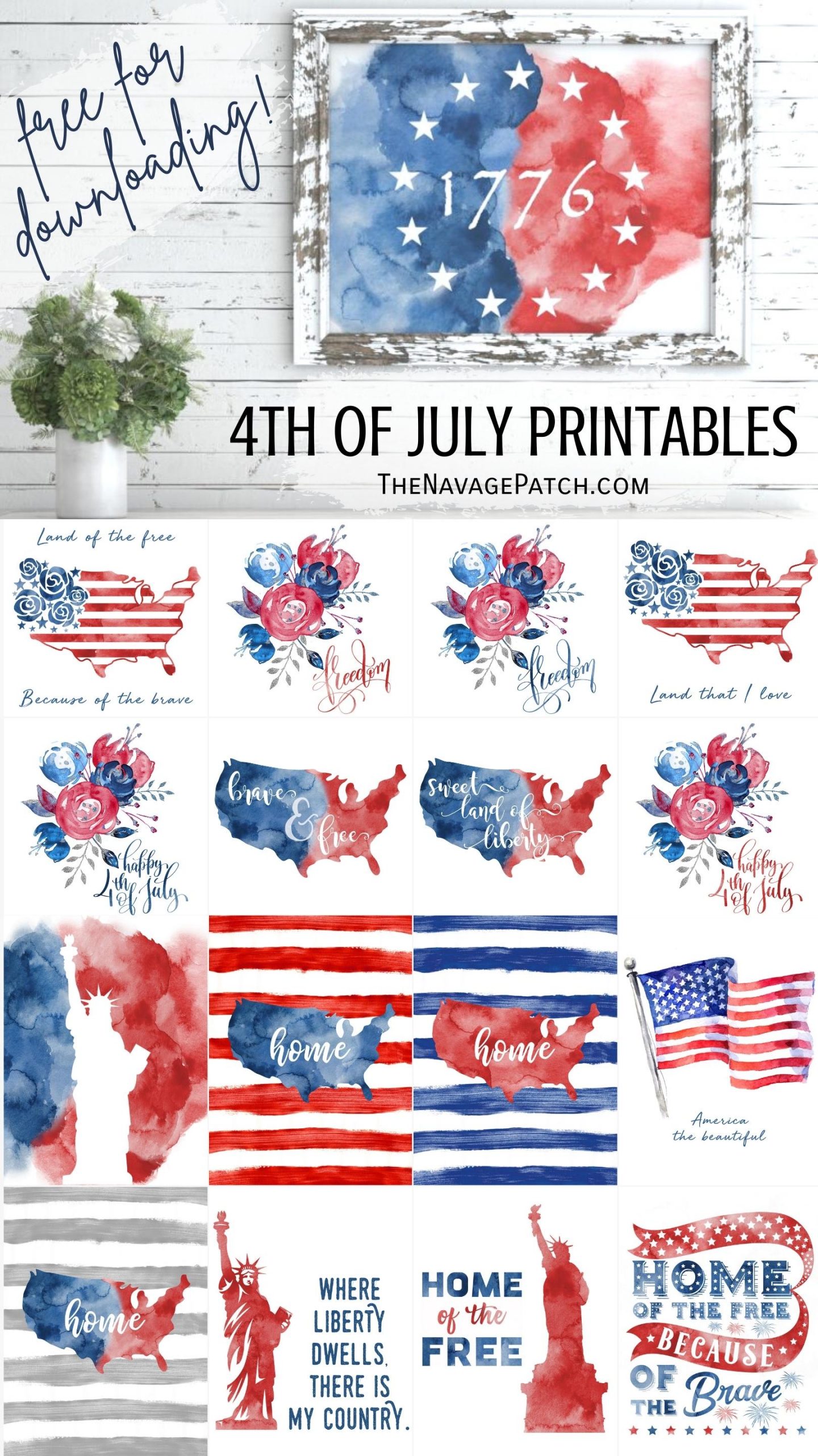 Free Watercolor Fourth of July Printables - TheNavagePatch.com
