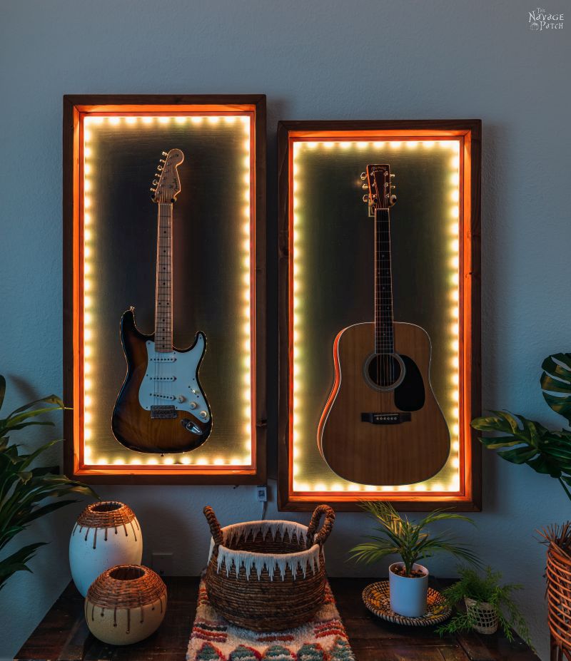 DIY Lighted Guitar Display Frame | Lighted guitar display case - TheNavagePatch.com