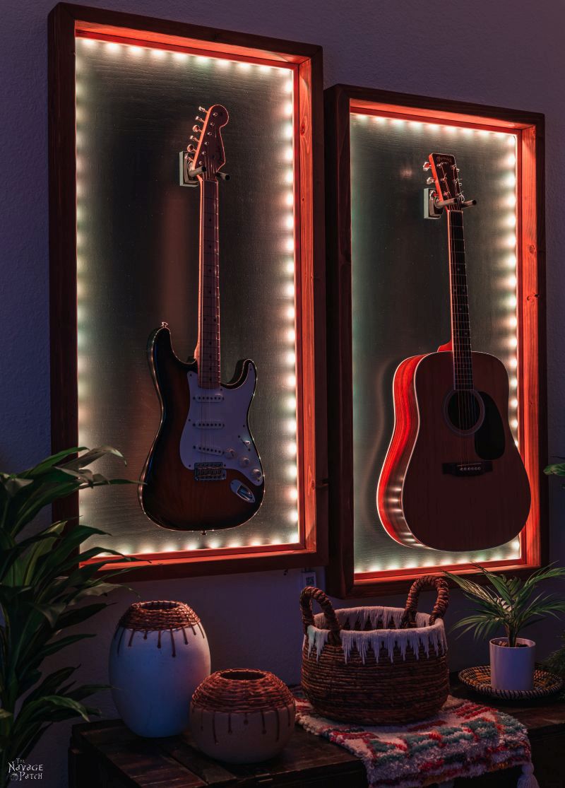 DIY Lighted Guitar Display Frame | Lighted guitar display case - TheNavagePatch.com