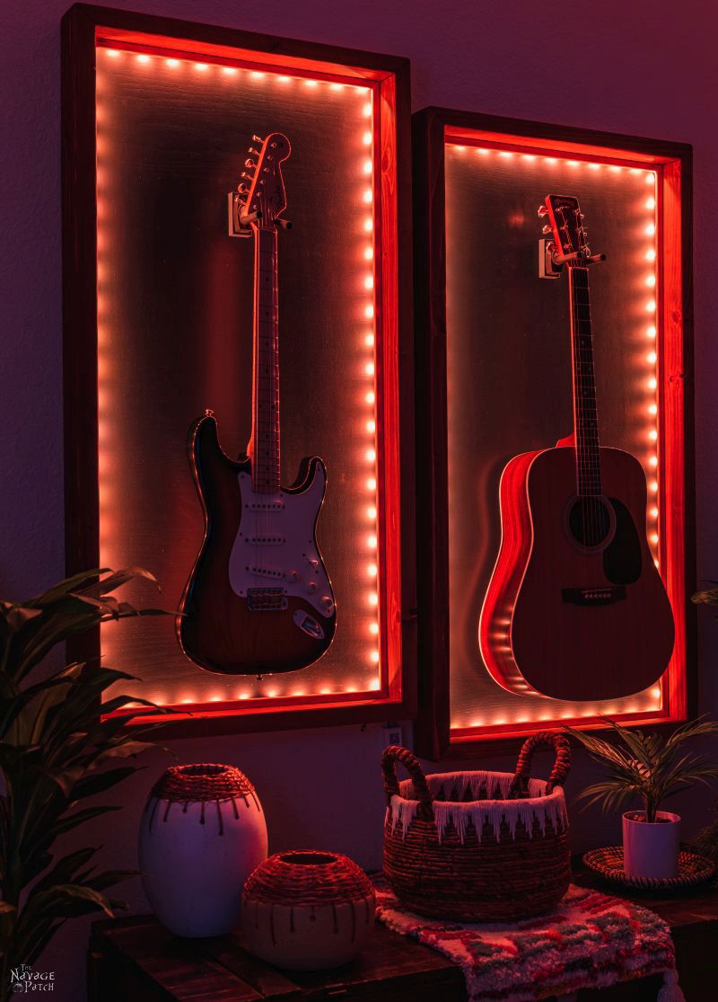 DIY Lighted Guitar Display Frame | Lighted guitar display case - TheNavagePatch.com