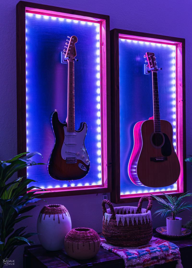 DIY Lighted Guitar Display Frame | Lighted guitar display case - TheNavagePatch.com