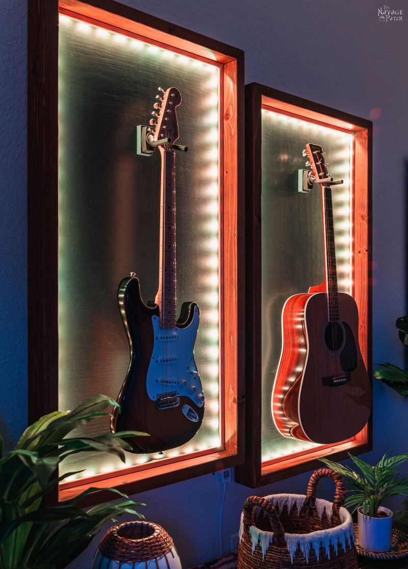 DIY Lighted Guitar Display Frame | Lighted guitar display case - TheNavagePatch.com