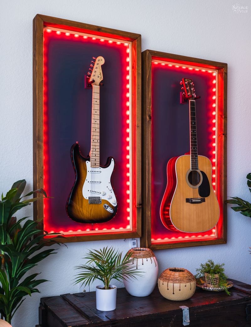 DIY Lighted Guitar Display Frame | Lighted guitar display case - TheNavagePatch.com