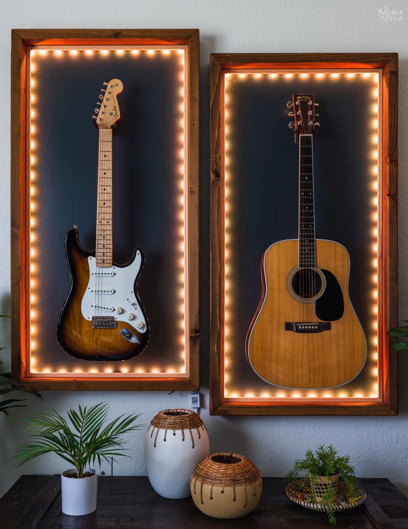 DIY Lighted Guitar Display Frame | Lighted guitar display case - TheNavagePatch.com