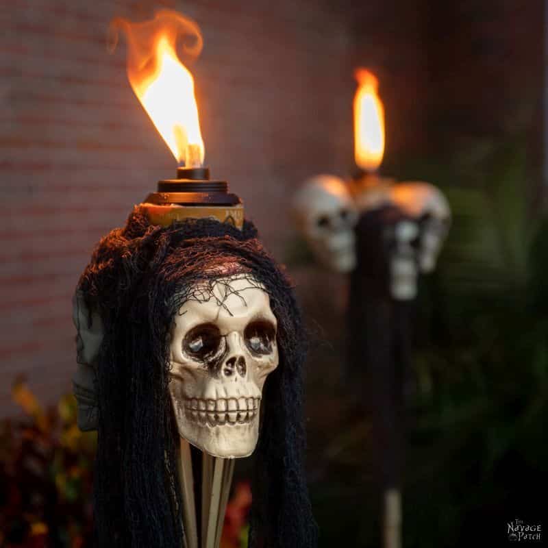 DIY Skull Tiki Torches | Dollar Tree Halloween crafts - TheNavagePatch.com