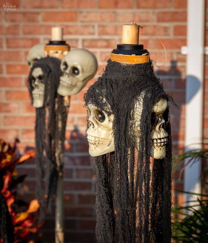 DIY Skull Tiki Torches | Dollar Tree Halloween crafts - TheNavagePatch.com