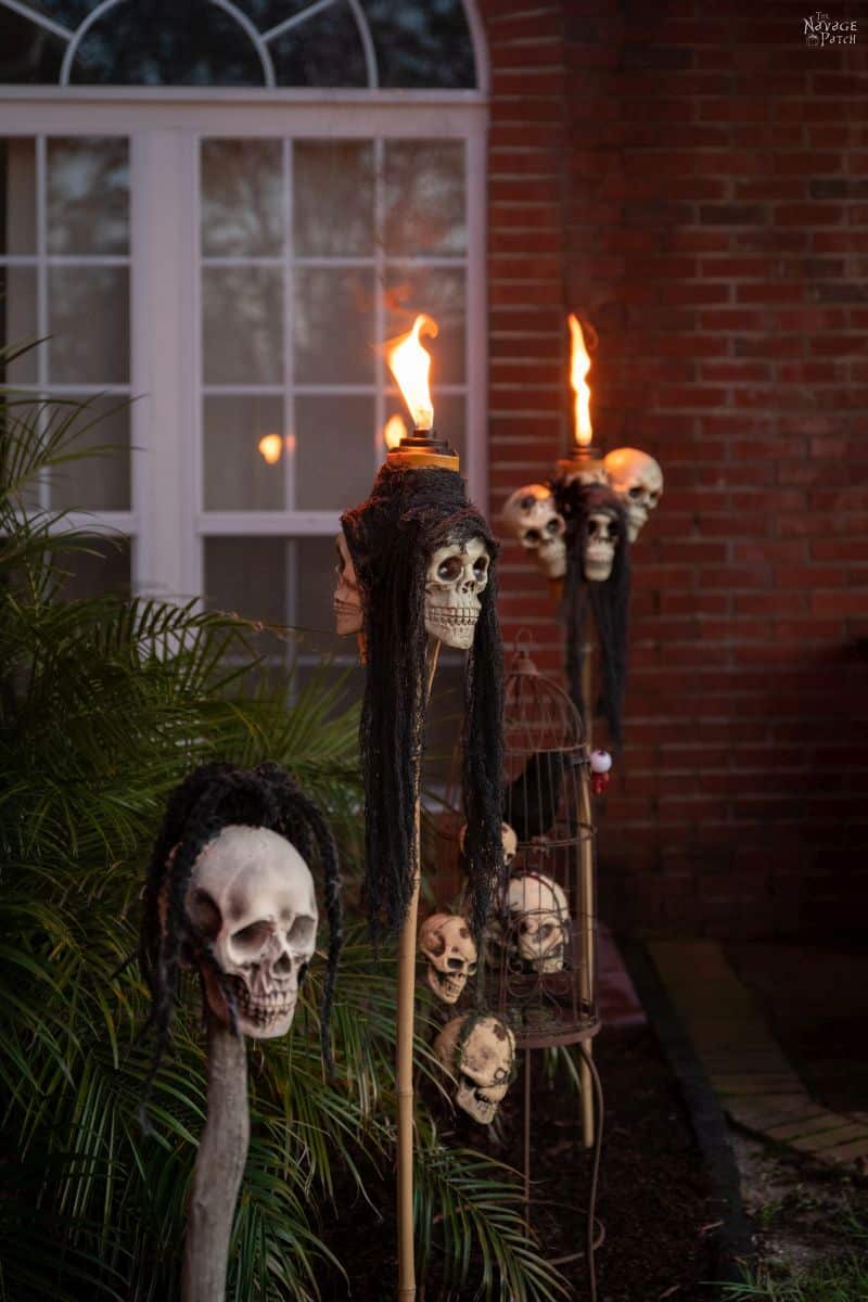 DIY Skull Tiki Torches | Dollar Tree Halloween crafts - TheNavagePatch.com