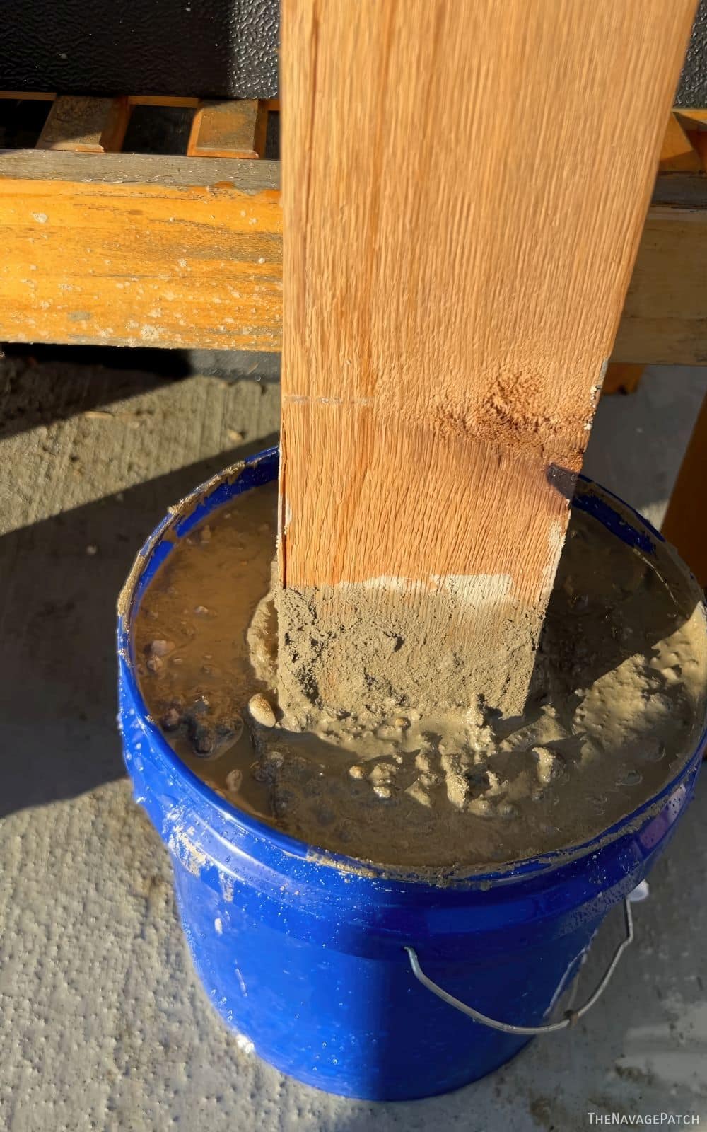 hardened concrete in a bucket
