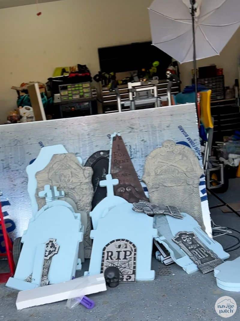 collection of unfinished foam diy tombstones