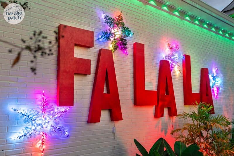 DIY Jumbo FA LA LA Letters | Falala sign | Outdoor Christmas decorations ideas | Christmas yard installation | Jumbo fa la la sign | Christmas yard decorations diy | Oversize Christmas decor | How to decorate front yard for Christmas | #TheNavagePatch #Christmas #ChristmasDecorations | TheNavagePatch.com