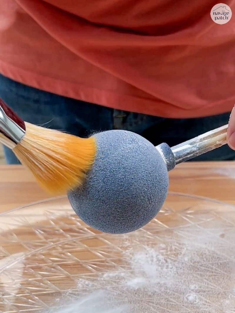 man making faux velvet ornaments